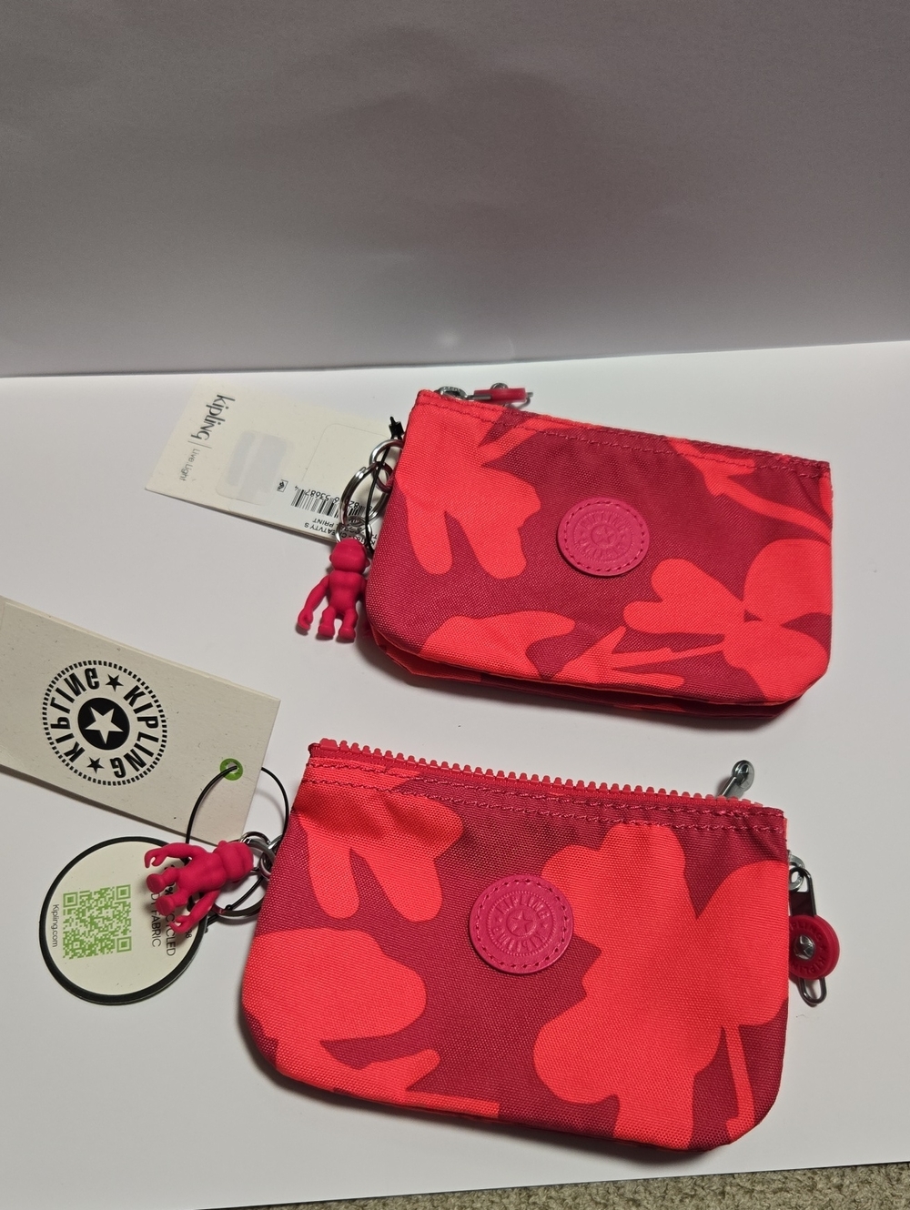 2 Nwt Kipling Small Creativity Coral Print Zip Pouches - Picture 1 of 15